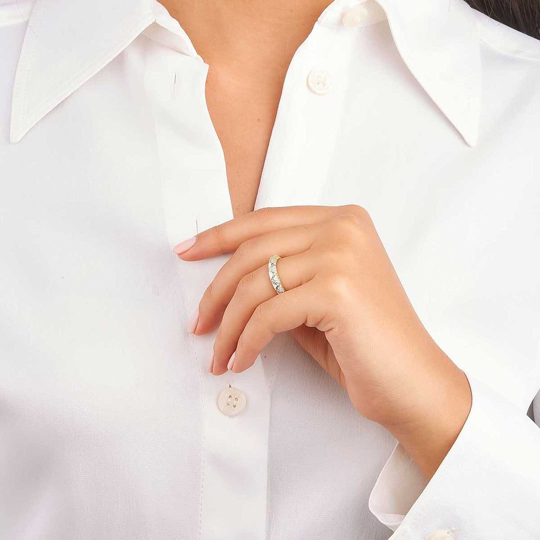Nadia Zig-Zag Pave Enamel Ring - Pearl