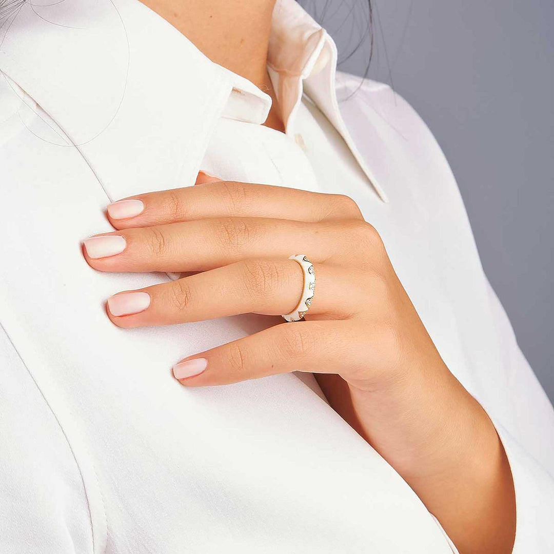 Nadia Zig-Zag Pave Enamel Ring - Pearl