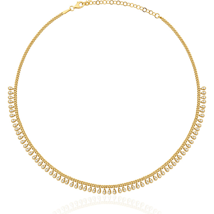 Helen Dainty Gold Choker Necklace with Teardrop CZ Charms