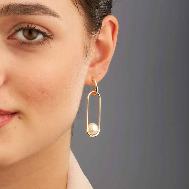 Balanced Oval Round Open Frame Pearl Earrings