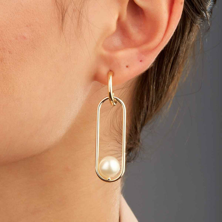 Balanced Oval Round Open Frame Pearl Earrings