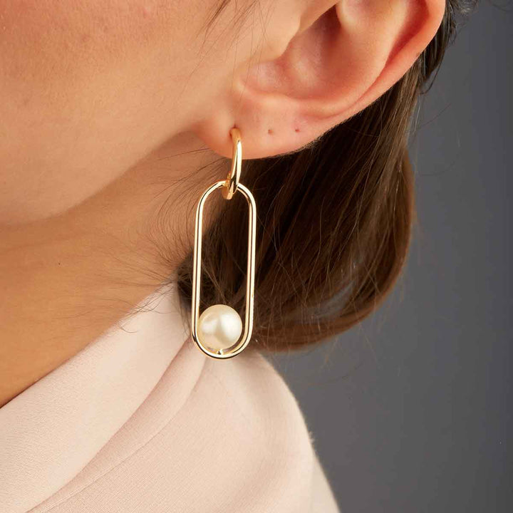 Balanced Oval Round Open Frame Pearl Earrings