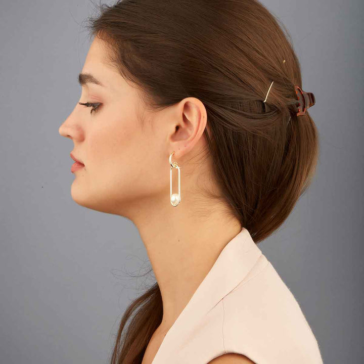 Balanced Oval Round Open Frame Pearl Earrings