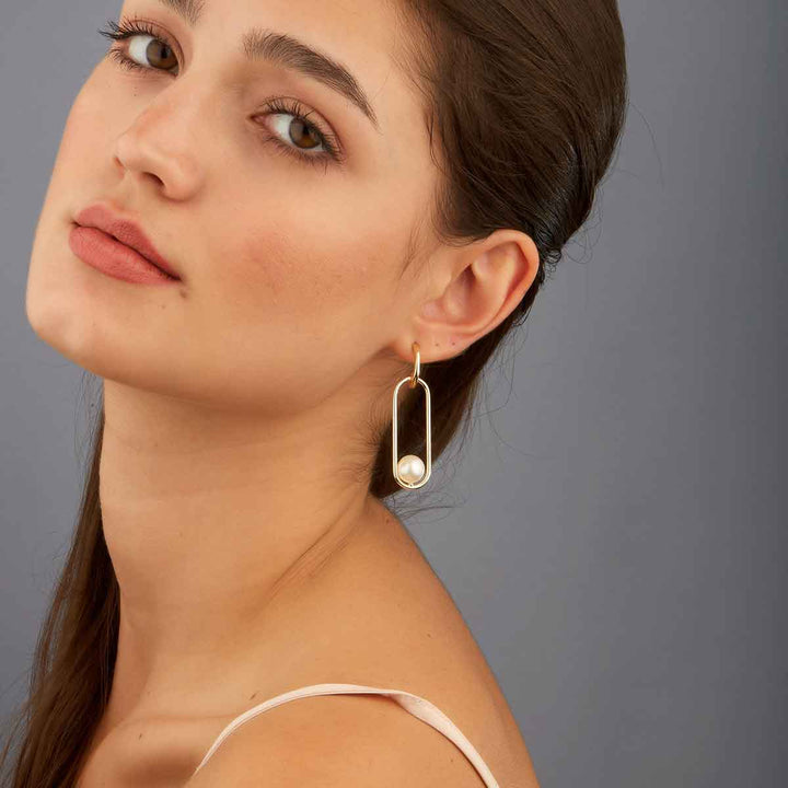 Balanced Oval Round Open Frame Pearl Earrings