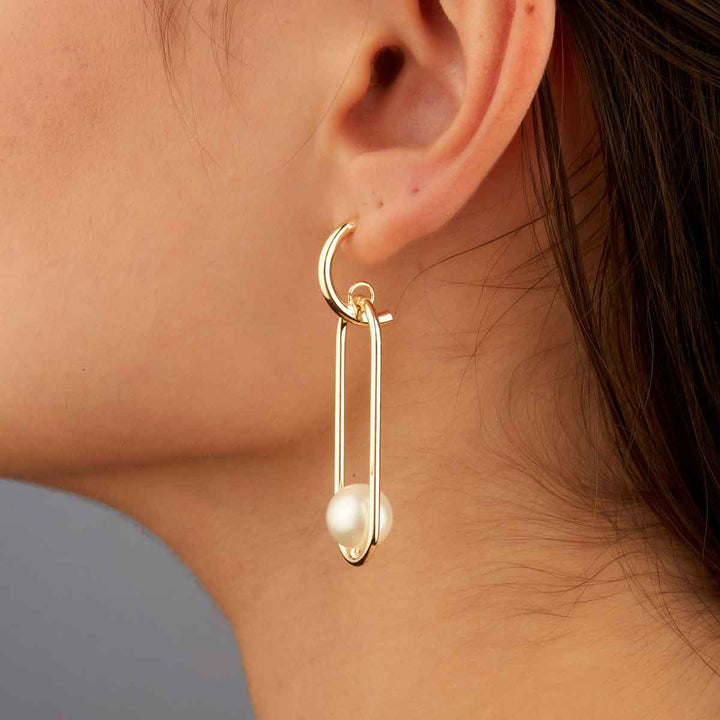 Balanced Oval Round Open Frame Pearl Earrings