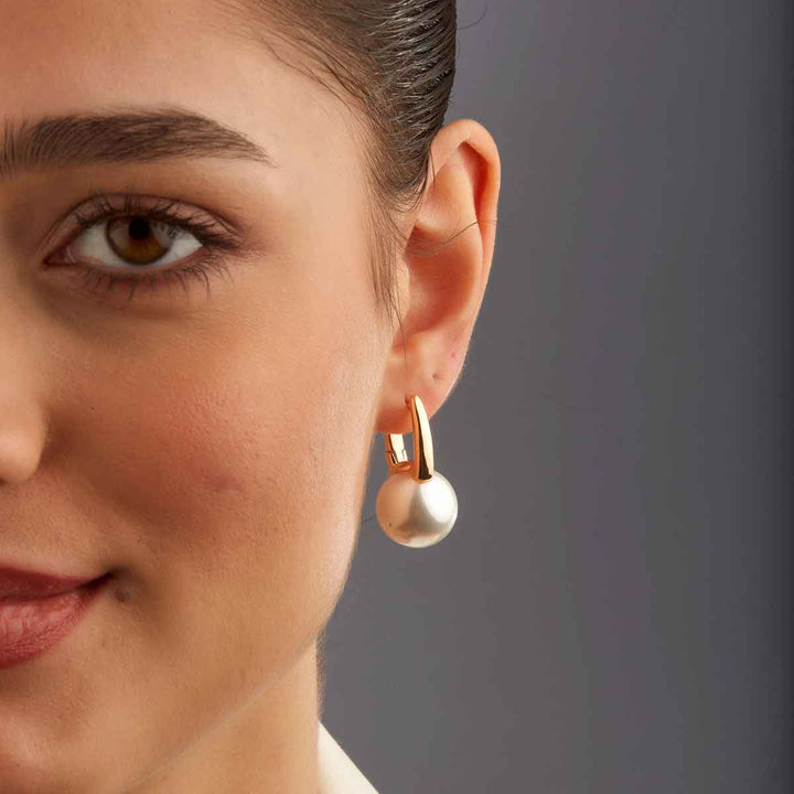 Barbara_Krem Top İnci Halka Küpe