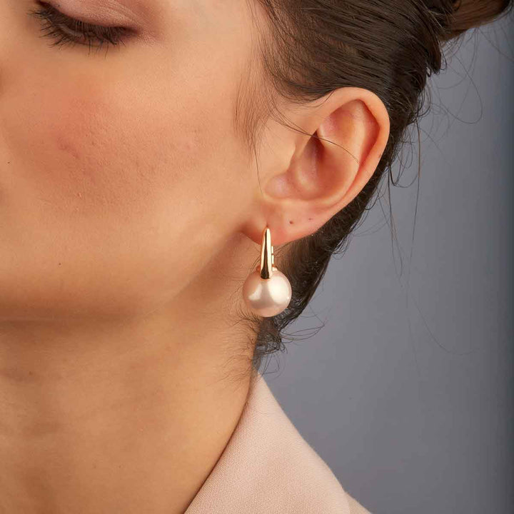 Barbara Pink Pearl Drop Huggie Earrings