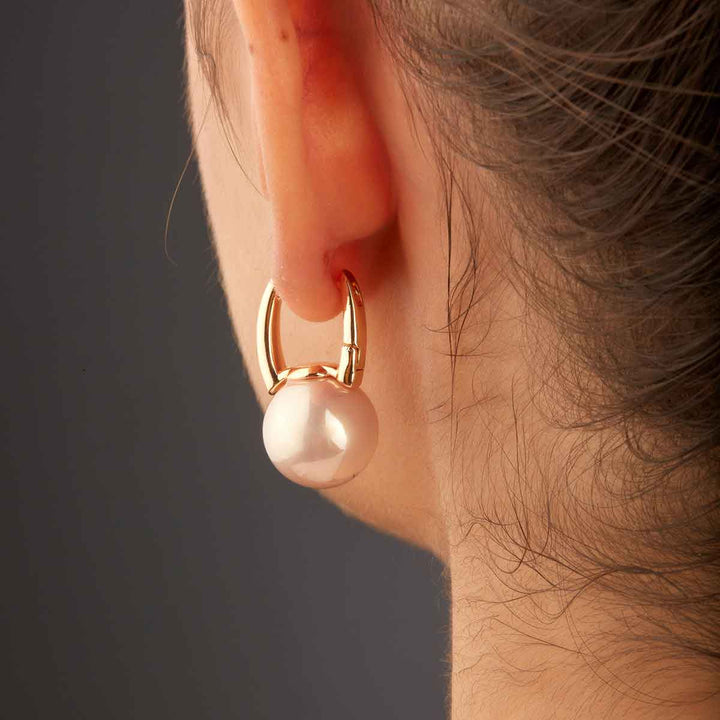 Barbara Pink Pearl Drop Huggie Earrings