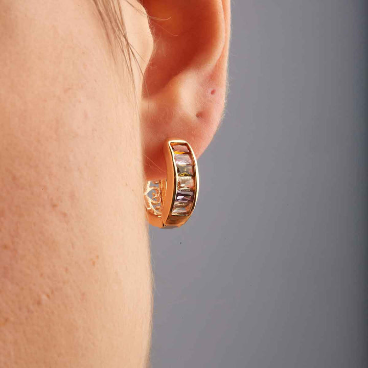 Nancy Baguette Zircon Huggie - Autum Colors
