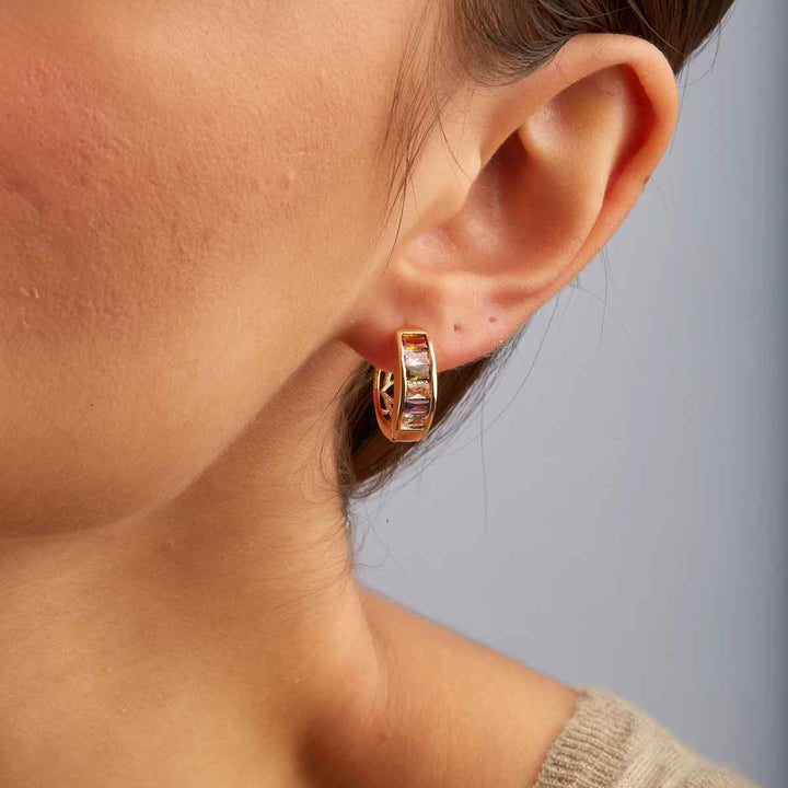 Nancy Baguette Zircon Huggie - Autum Colors
