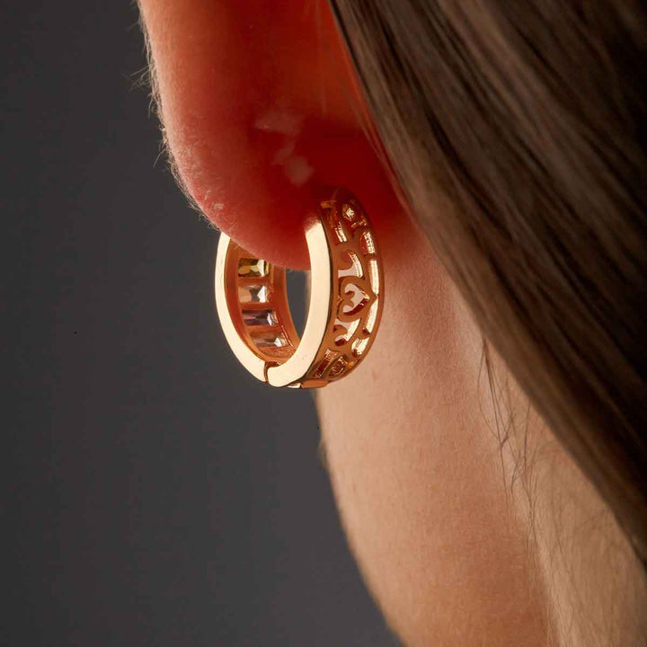 Nancy Baguette Zircon Huggie - Autum Colors