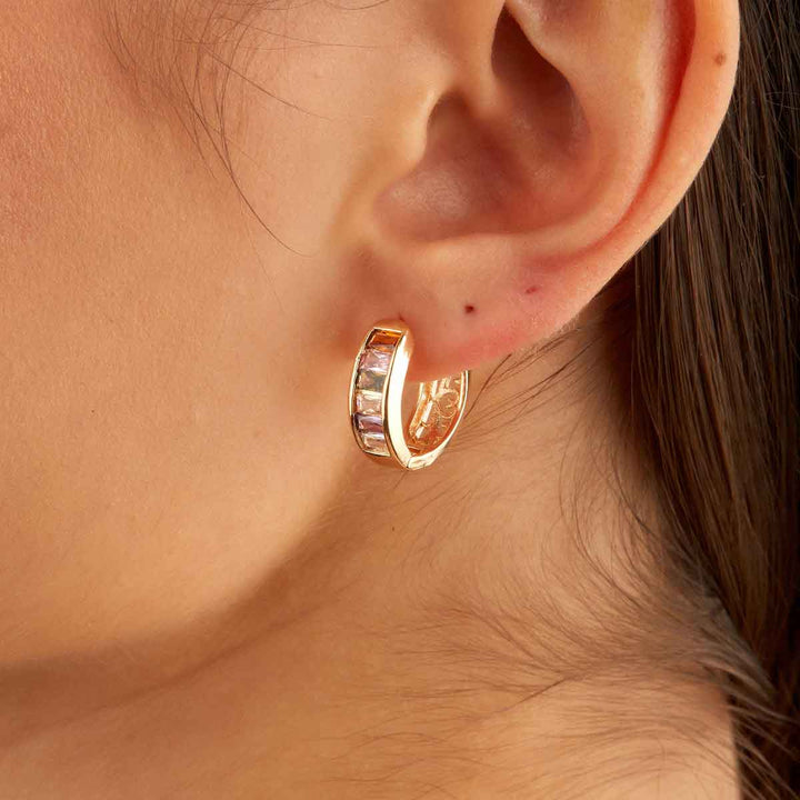 Nancy Baguette Zircon Huggie - Autum Colors