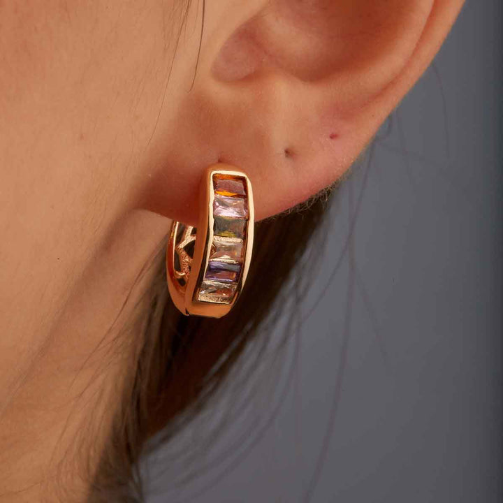 Nancy Baguette Zircon Huggie - Autum Colors