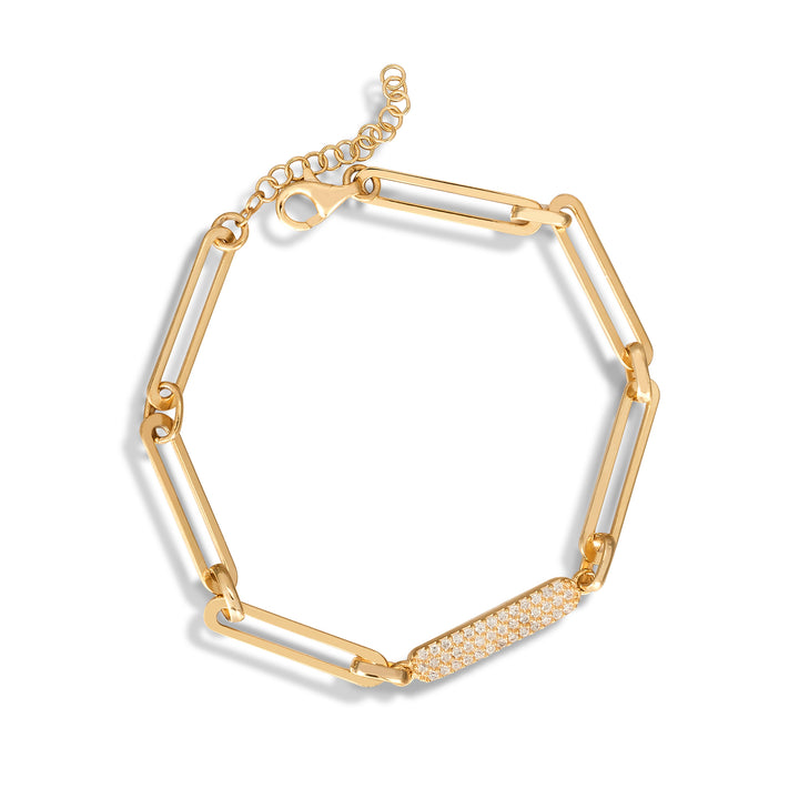 Jadira Paperclip Rolo Chain Bracelet with Pavé Diamond Plate
