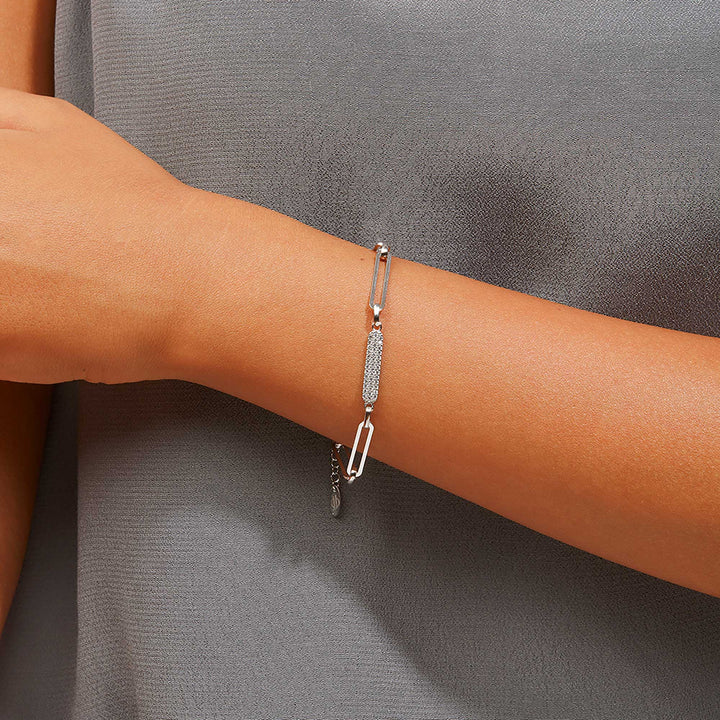 Jadira Paperclip Rolo Chain Bracelet with Pavé Diamond Plate