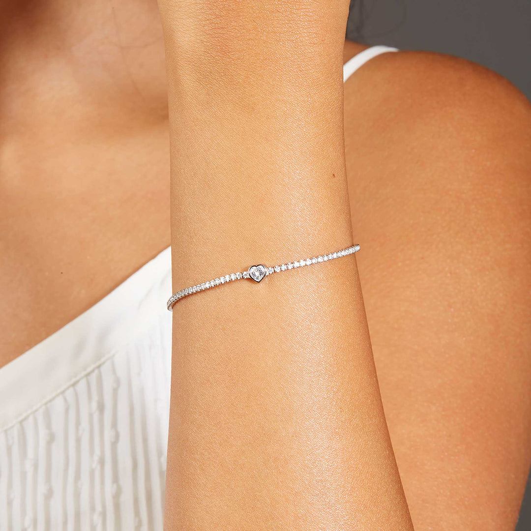 Canel Heart CZ Solitare Tennis Bracelet
