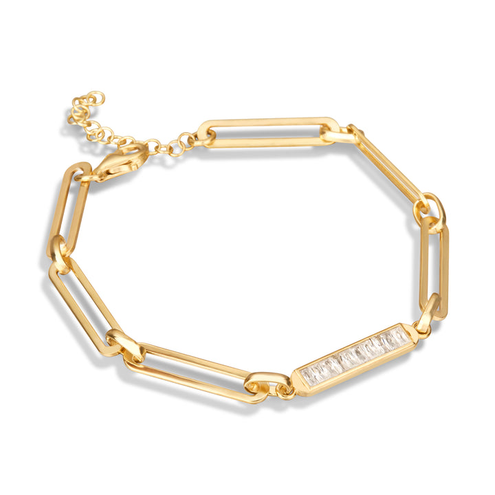 Janice Paperclip Rolo Chain Bracelet with Baguette Diamond Plate