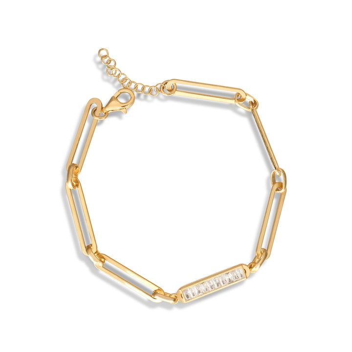Janice Paperclip Rolo Chain Bracelet with Baguette Diamond Plate