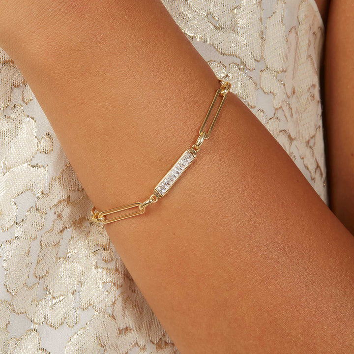 Janice Paperclip Rolo Chain Bracelet with Baguette Diamond Plate