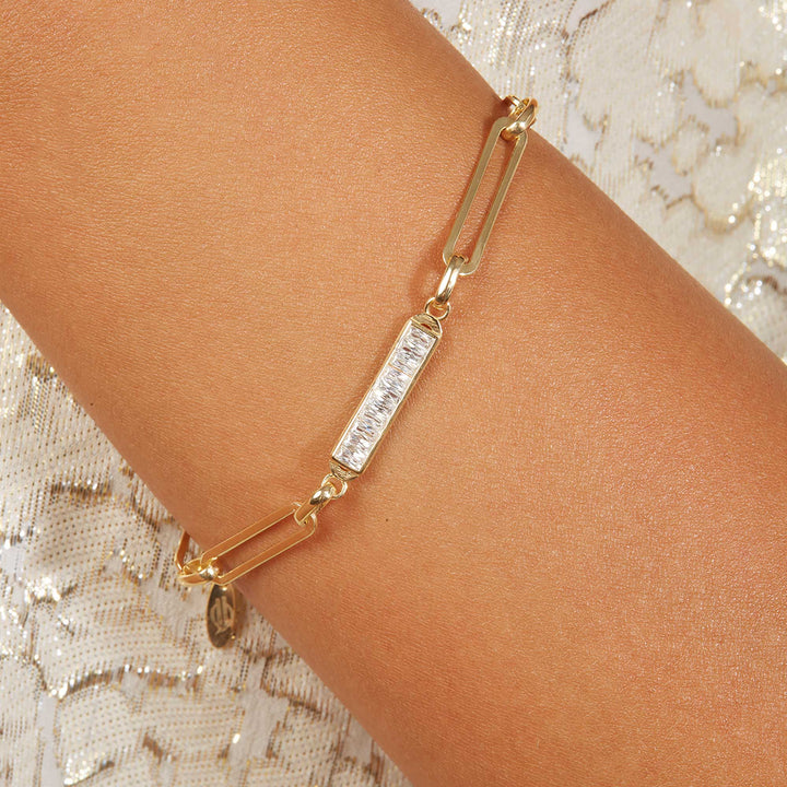 Janice Paperclip Rolo Chain Bracelet with Baguette Diamond Plate