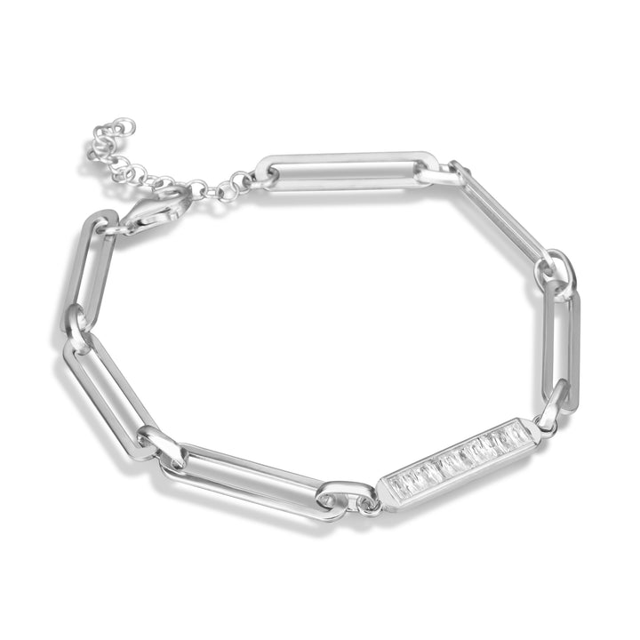 Janice Paperclip Rolo Chain Bracelet with Baguette Diamond Plate