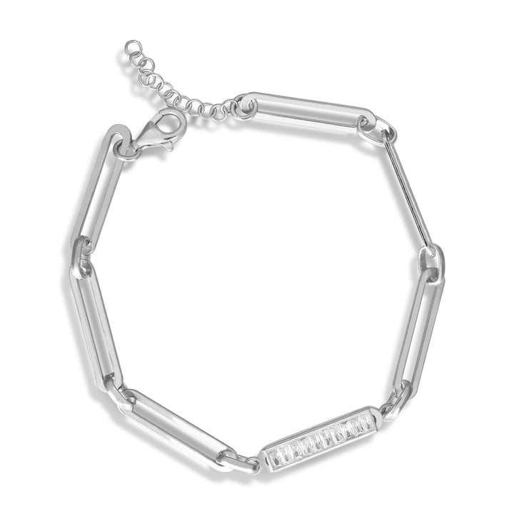 Janice Paperclip Rolo Chain Bracelet with Baguette Diamond Plate