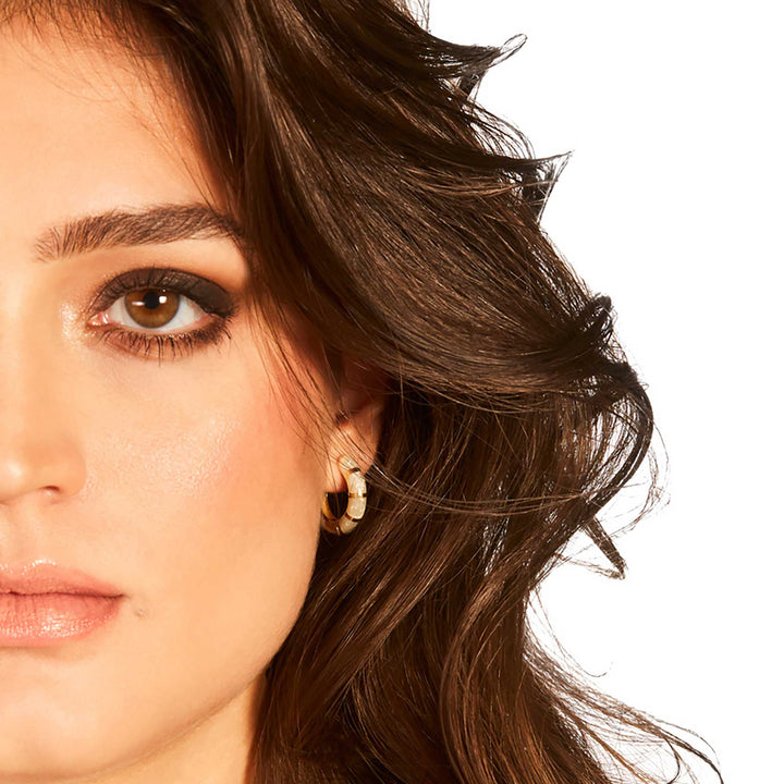 Natalia Pearl Enamel Striped Huggie Earrings