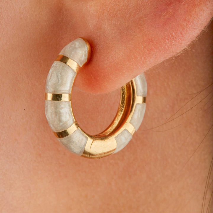Natalia Pearl Enamel Striped Huggie Earrings