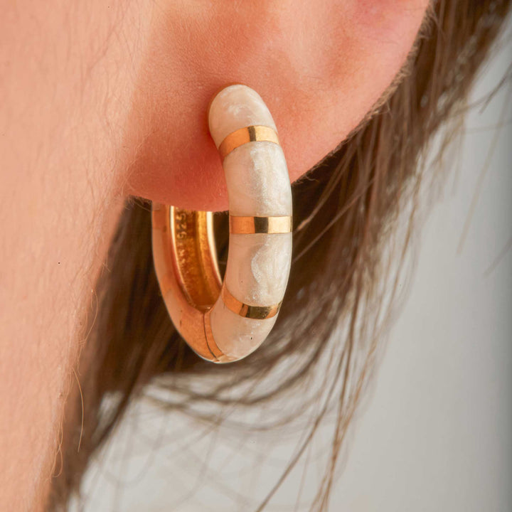 Natalia Pearl Enamel Striped Huggie Earrings