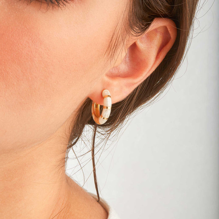 Natalia Pearl Enamel Striped Huggie Earrings
