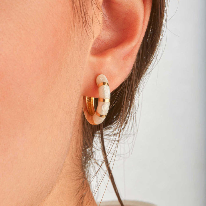 Natalia Pearl Enamel Striped Huggie Earrings