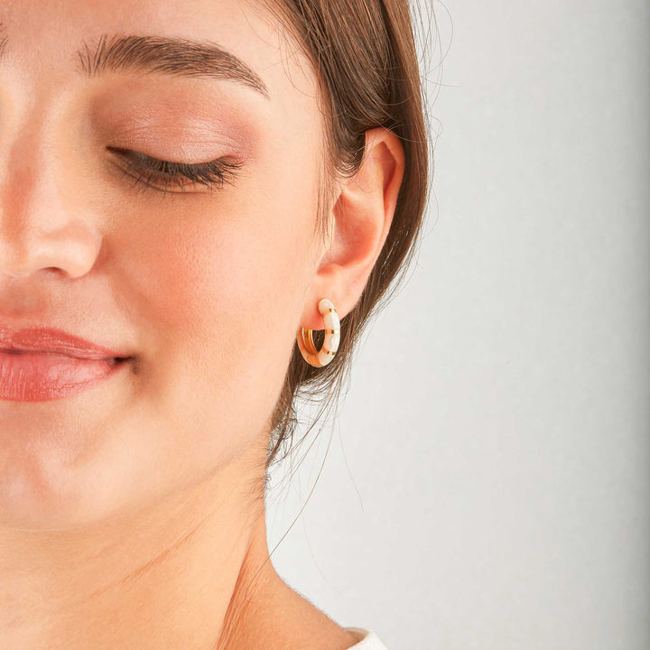 Natalia Pearl Enamel Striped Huggie Earrings