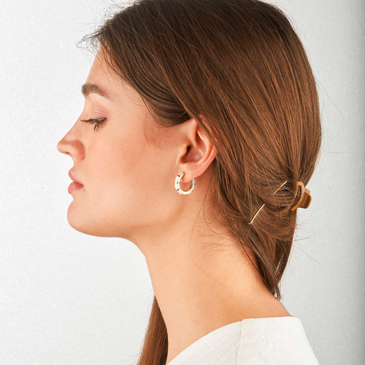 Natalia Pearl Enamel Striped Huggie Earrings