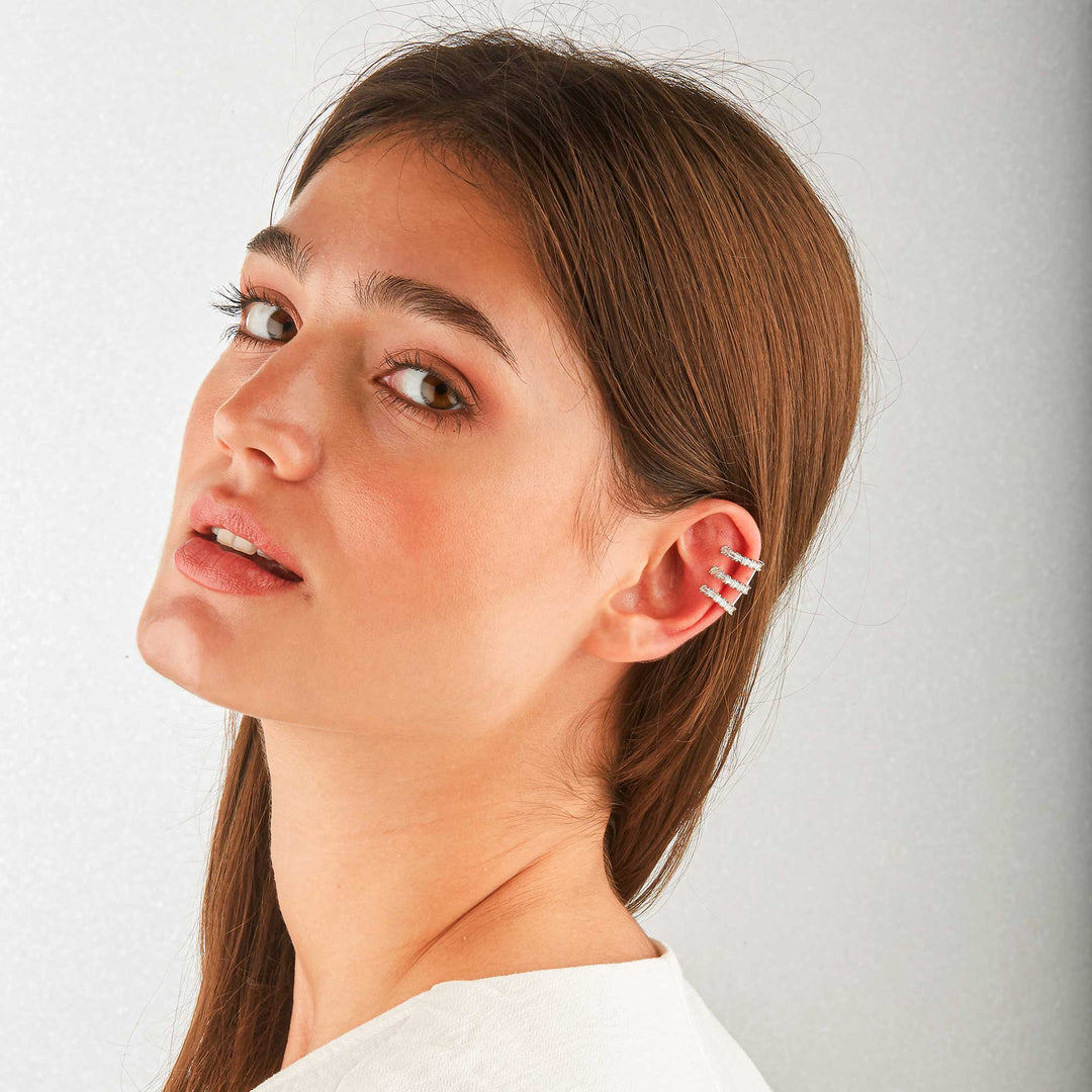 Serra CZ Triple Row C Form Ear Cuff