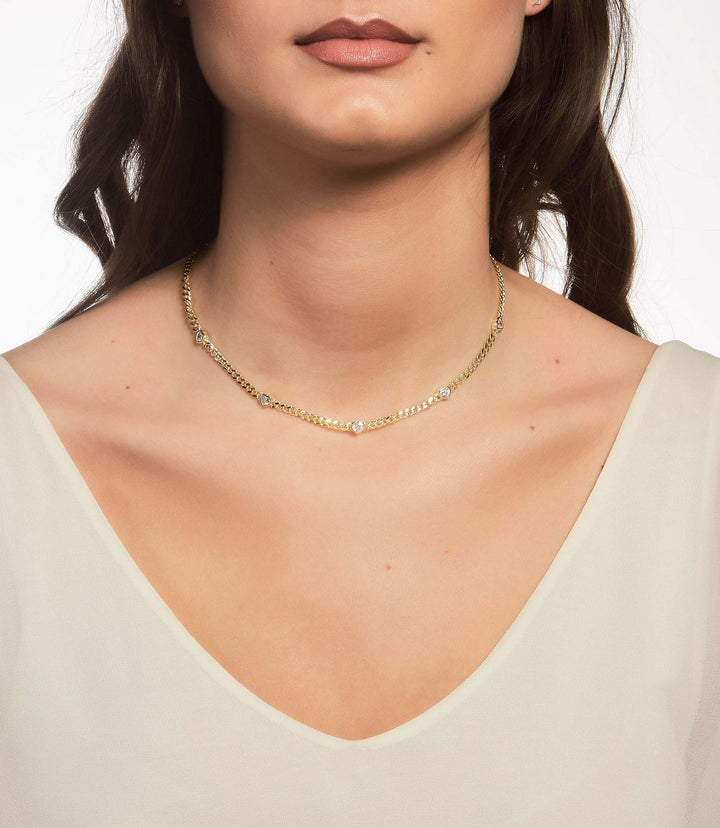 Filiz Heart Shaped Bezel Cuban Chain Choker