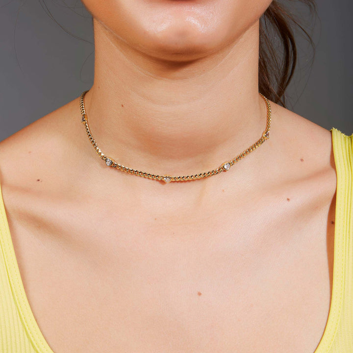 Filiz Heart Shaped Bezel Cuban Chain Choker