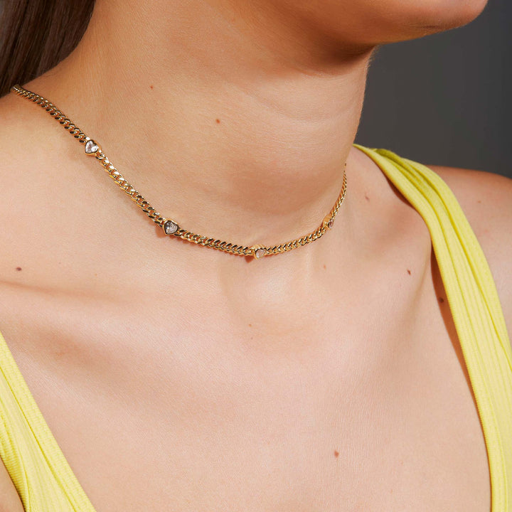Filiz Heart Shaped Bezel Cuban Chain Choker