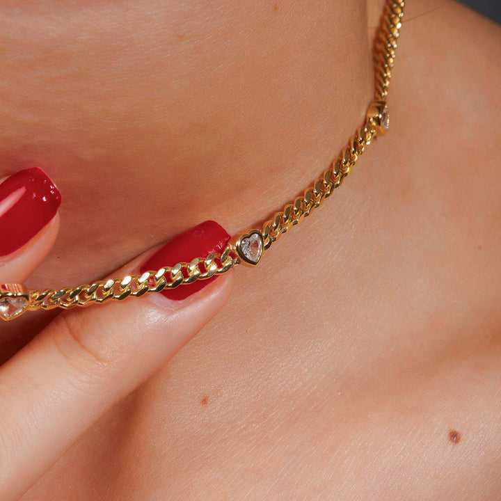 Filiz Heart Shaped Bezel Cuban Chain Choker