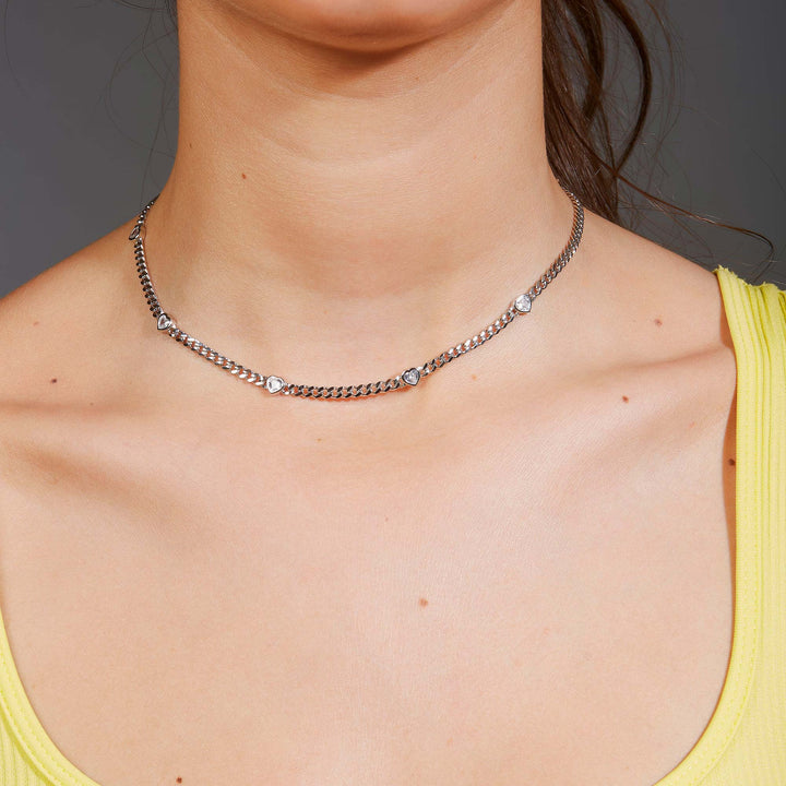 Filiz Heart Shaped Bezel Cuban Chain Choker