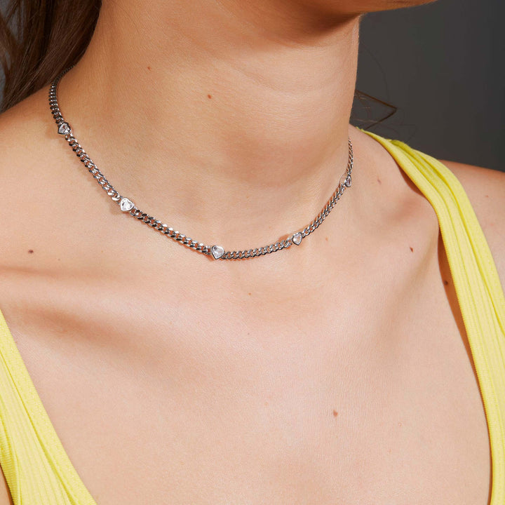 Filiz Heart Shaped Bezel Cuban Chain Choker
