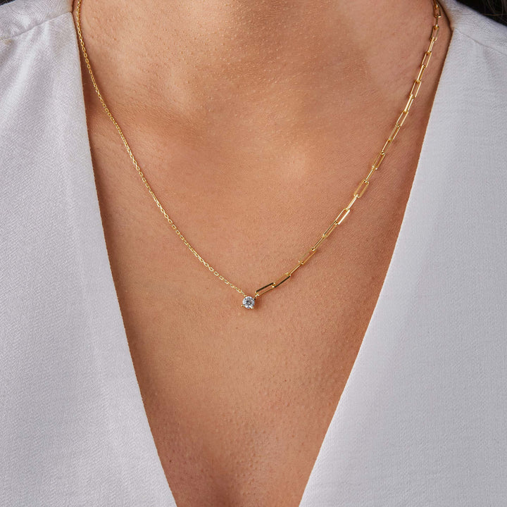 Munira CZ Solitare Paperclip Necklace
