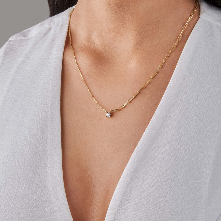 Munira CZ Solitare Paperclip Necklace