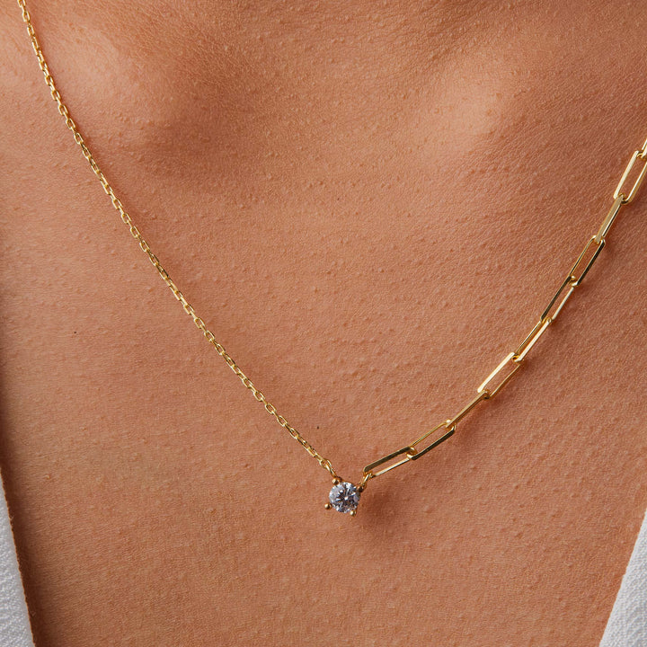 Munira CZ Solitare Paperclip Necklace
