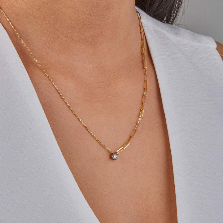 Munira CZ Solitare Paperclip Necklace