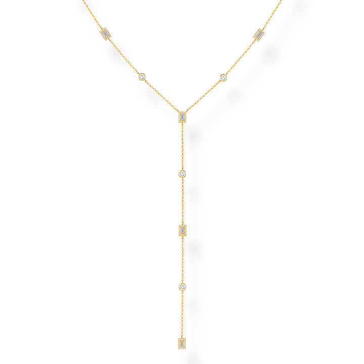 Leyla CZ Bezel Baguette Station Lariat Necklace