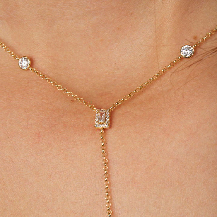 Leyla CZ Bezel Baguette Station Lariat Necklace