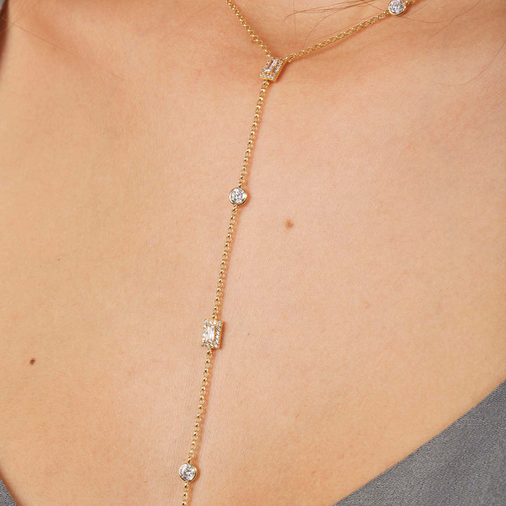 Leyla CZ Bezel Baguette Station Lariat Necklace