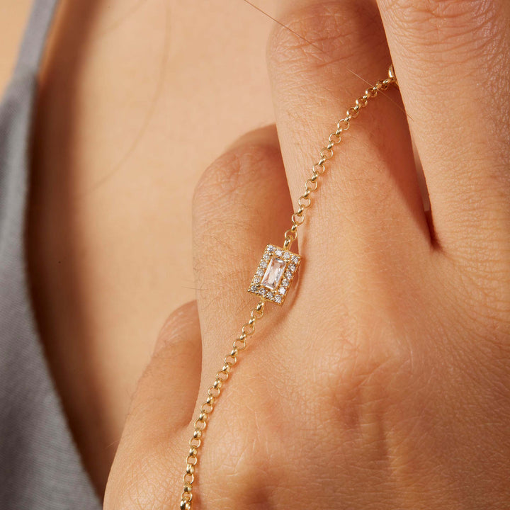 Leyla CZ Bezel Baguette Station Lariat Necklace