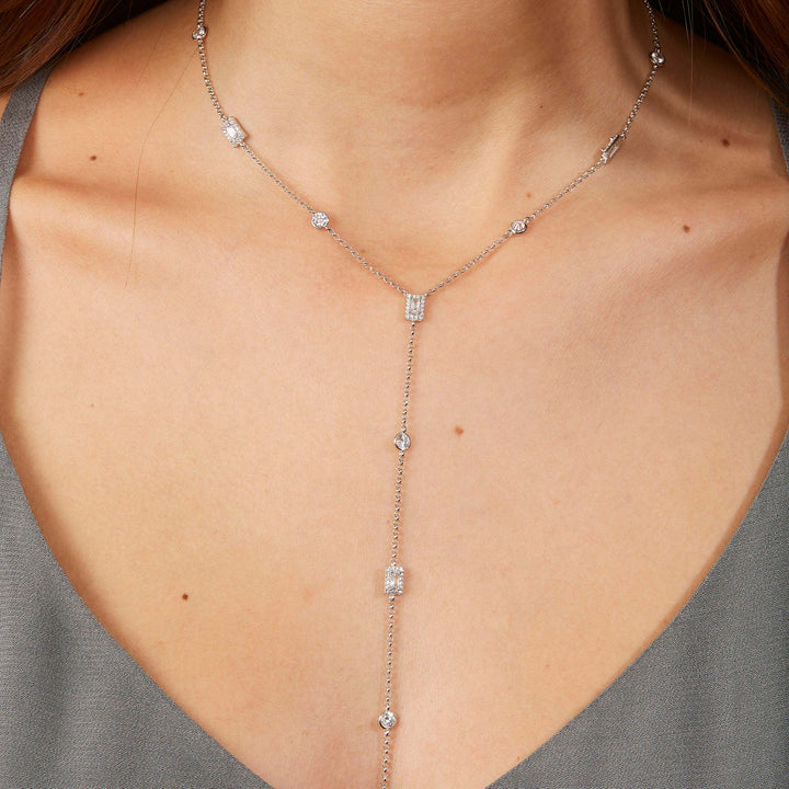 Leyla CZ Bezel Baguette Station Lariat Necklace