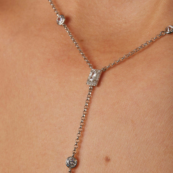 Leyla CZ Bezel Baguette Station Lariat Necklace